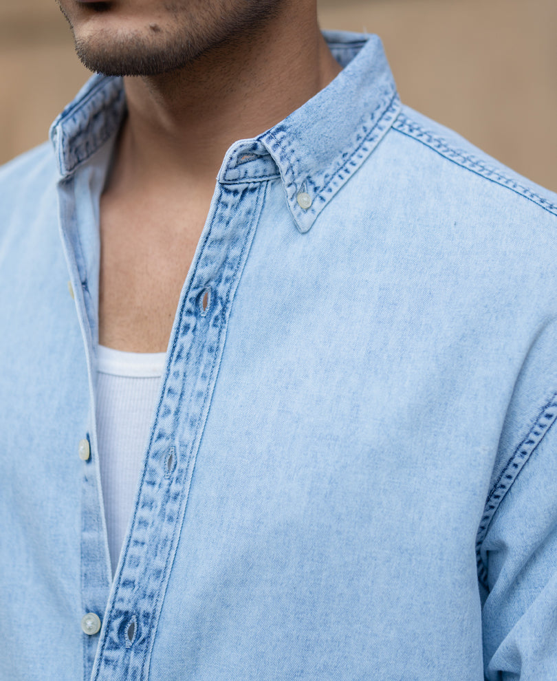 Light Blue Washed Button Down Shirt.