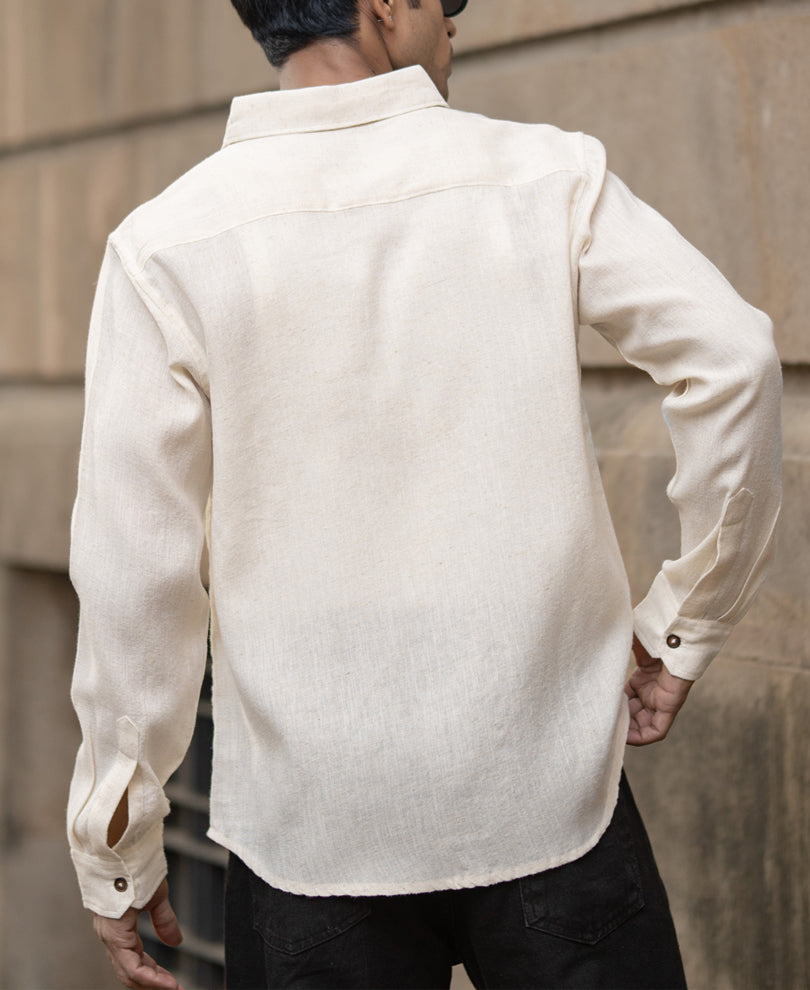 Light Beige Slub Textured Linen Shirt
