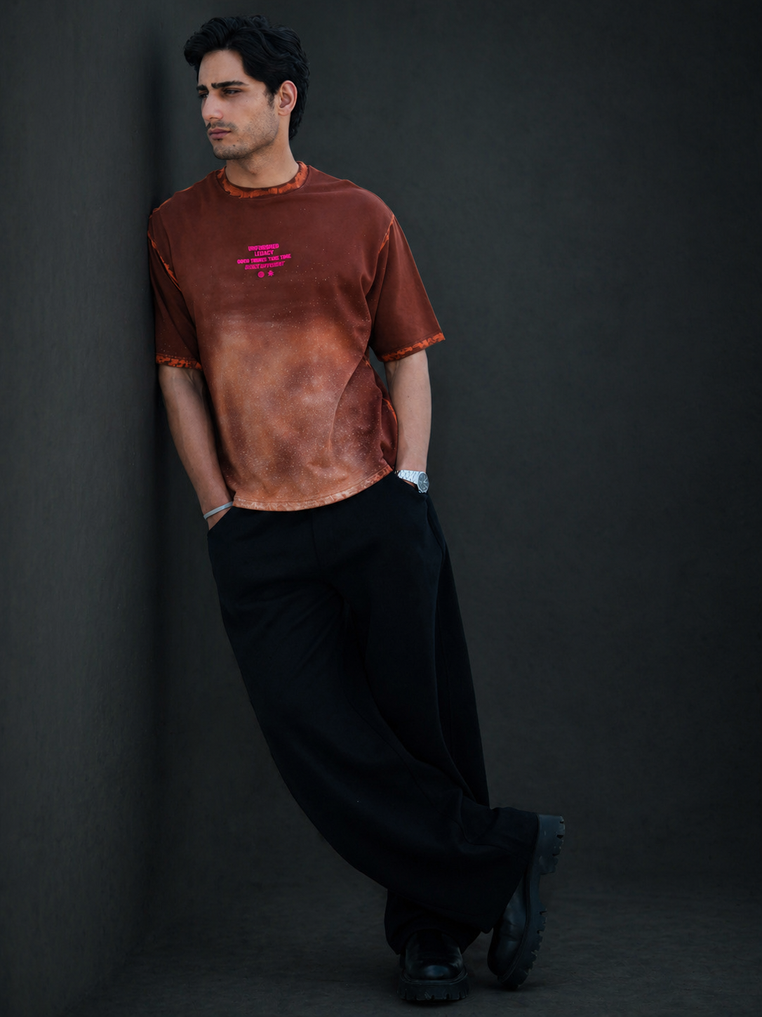 Brown Sprayed Graphic T-Shirt.