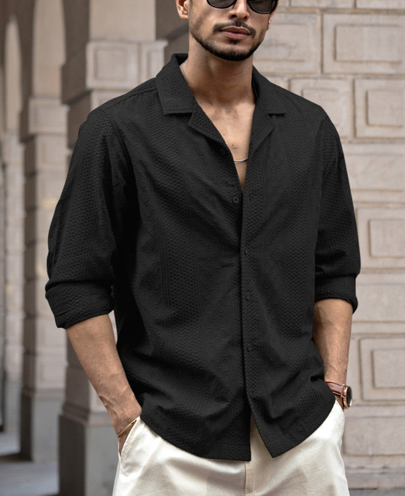 Black Regular Fit Full Sleeves Shirt