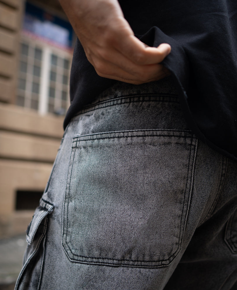 Grey Baggy Fit Cargo Denim Jeans