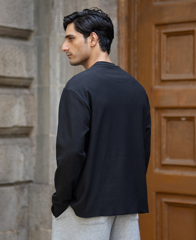 Black Rib Knit T-Shirt