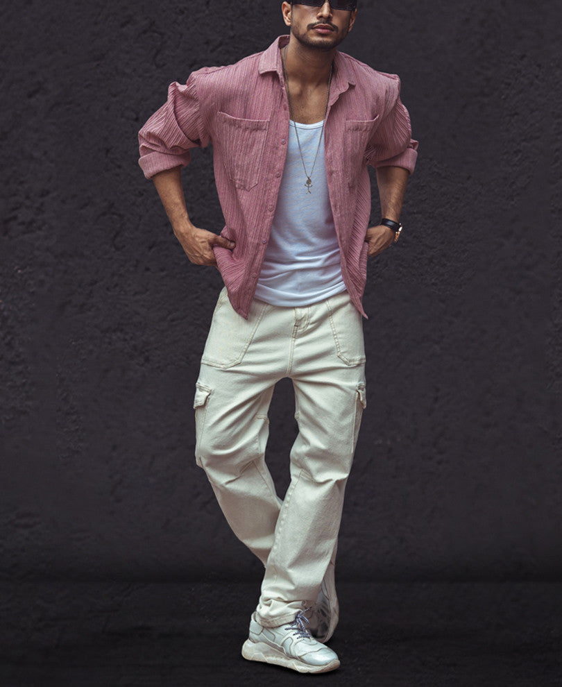 Pink Double Pocket Oversize Drop Shoulder Shirt