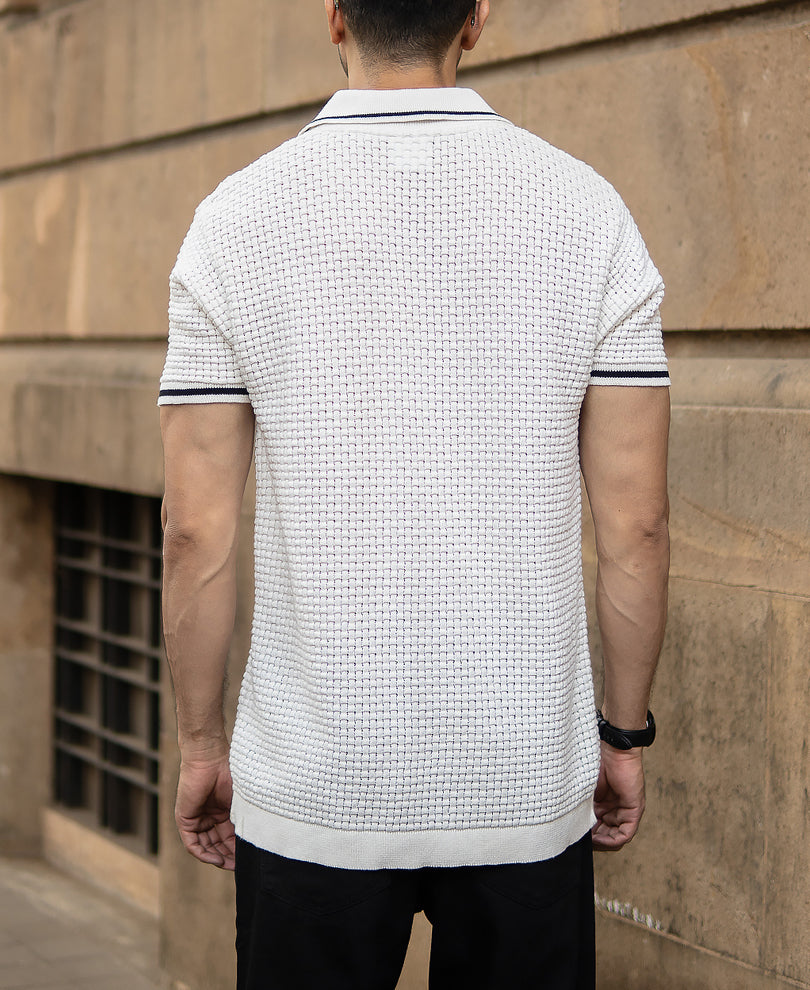 White Structured Knit T-Shirt