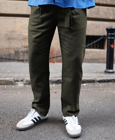 Olive Cotton Pant With Belt