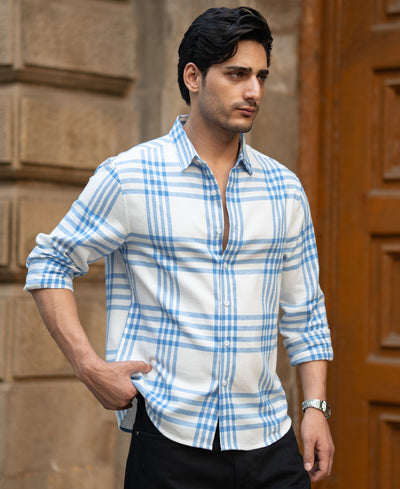 White & Royal Brushed Checks Shirt