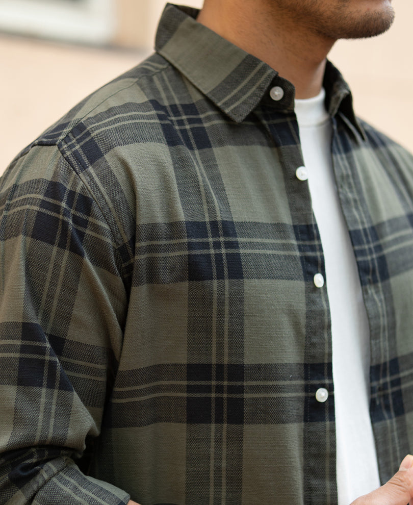 Olive Structured Checks Shirt.