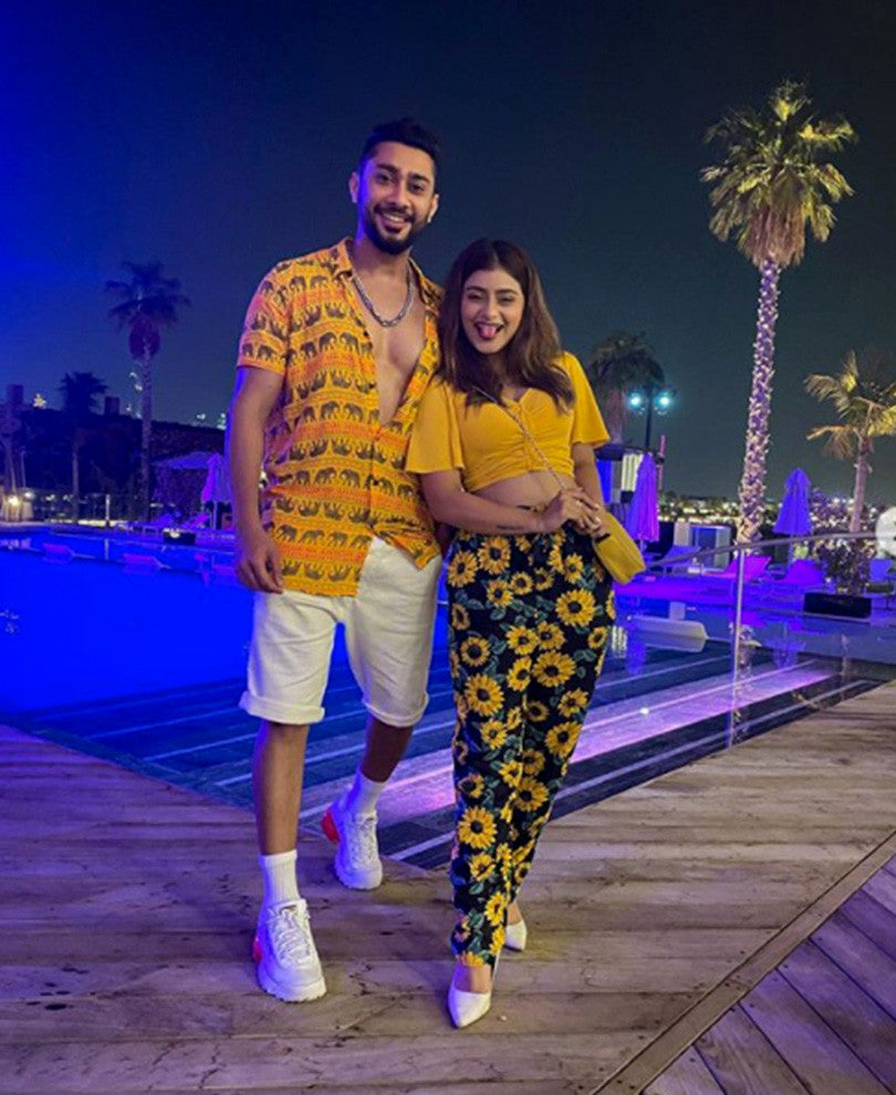 Yellow Elephant Print Half Sleeves Shirt