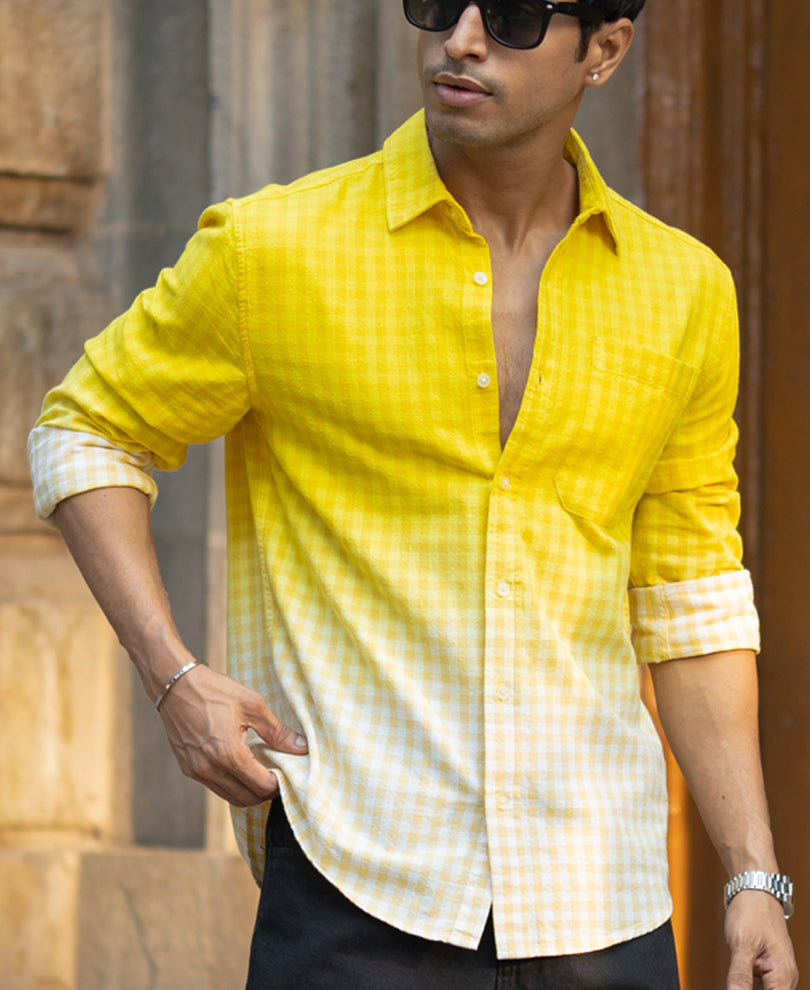 Yellow Ombre Checks Shirt
