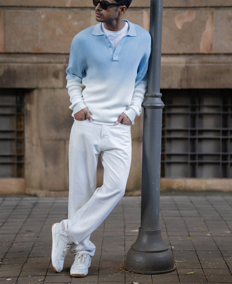 Light Blue Ombre Knit T-Shirt