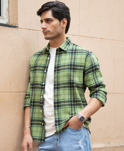 Green Brushed Checks Shirt