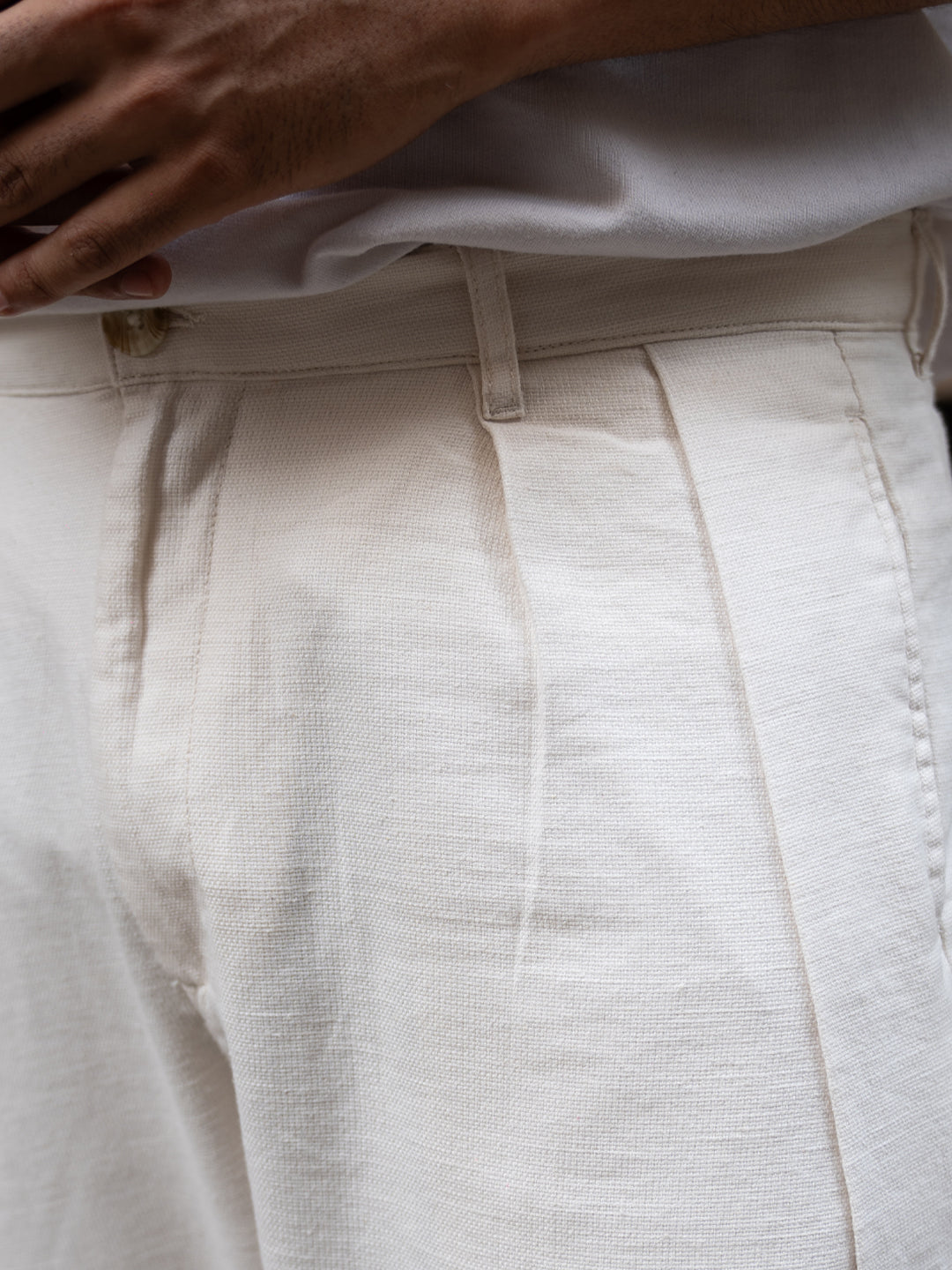 Light Beige Pleated Linen Pant