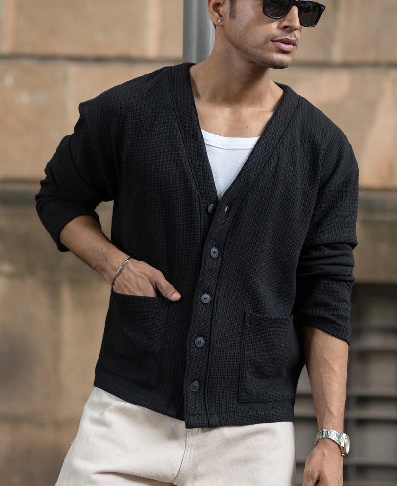 Black Structured Knit Cardigan