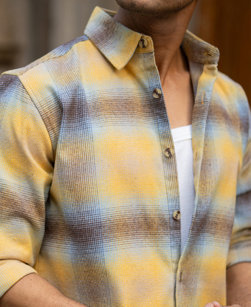 Yellow Brushed Checks Shirt