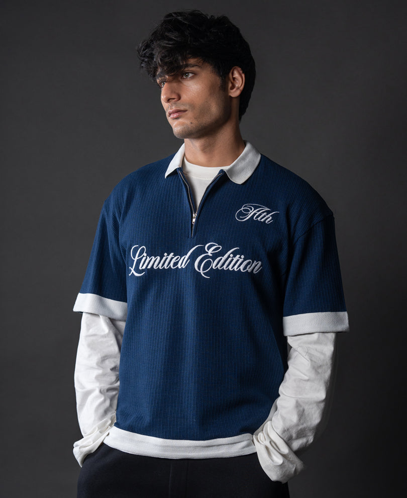 Indigo Blue Embroidered T-Shirt.