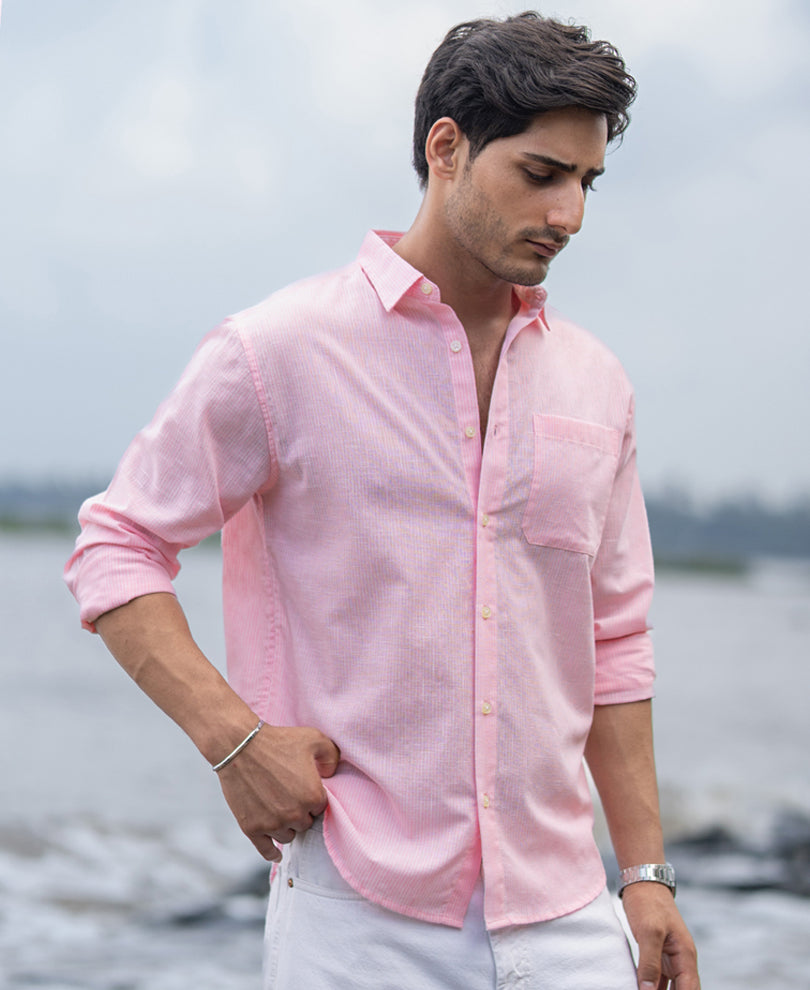 Pink Light Weight Cotton Stripe Shirt
