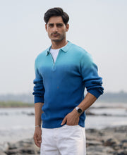 Blue Ombre Structure Cotton Sweatshirt