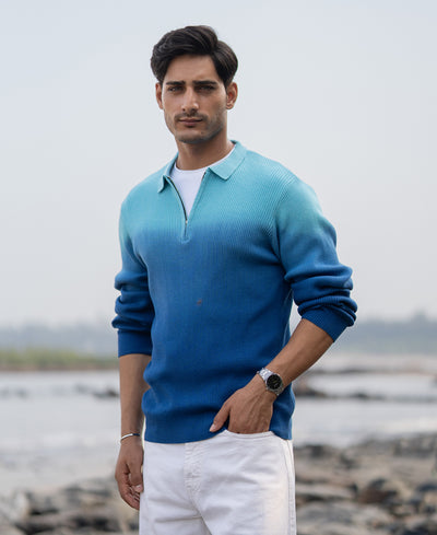 Blue Ombre Structure Cotton Sweatshirt