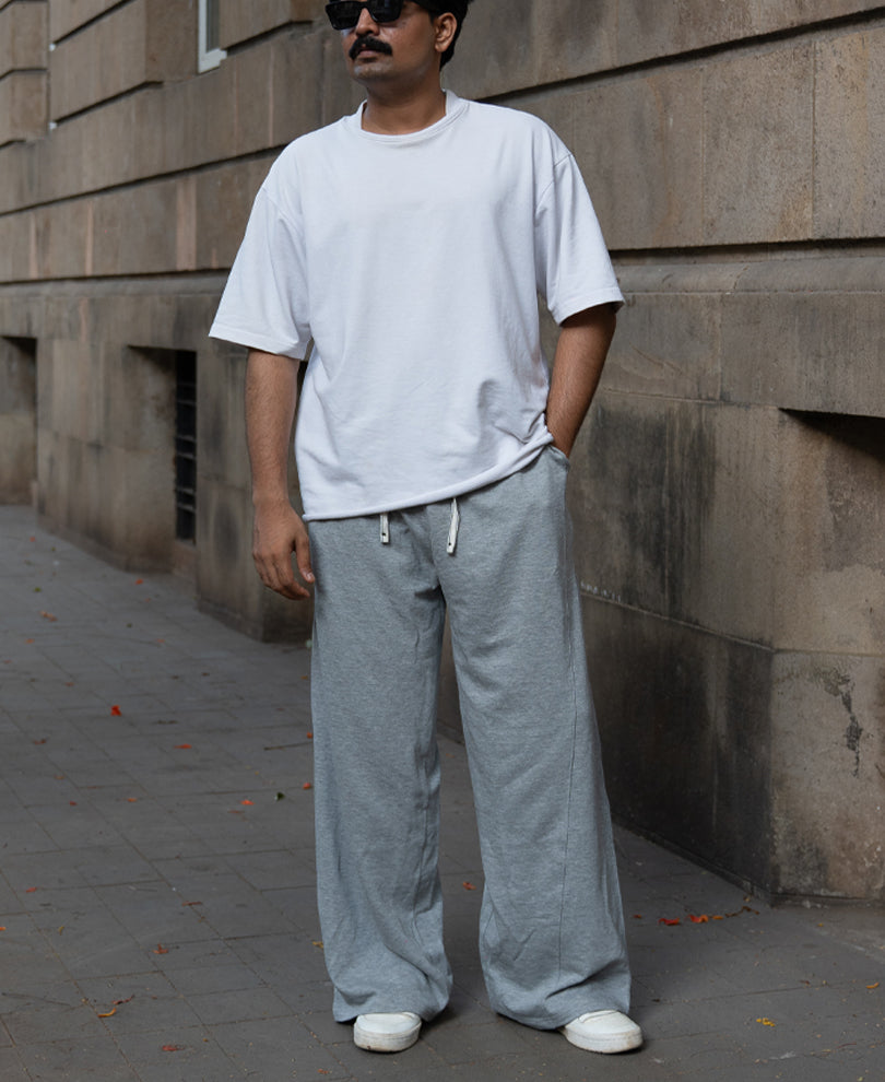 Grey Melange Twisted Seam Baggy Trackpants