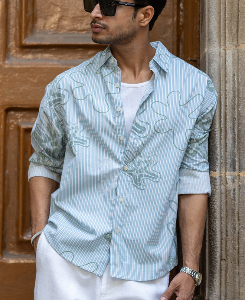 Blue Stripe Abstract Print Shirt