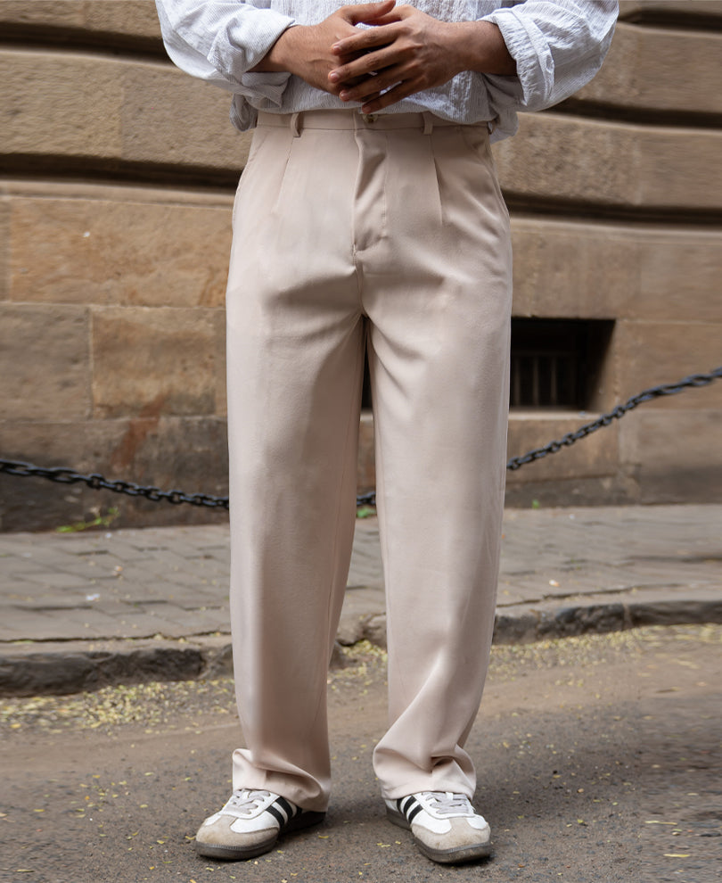 Cream Baggy Fit Korean Pants.