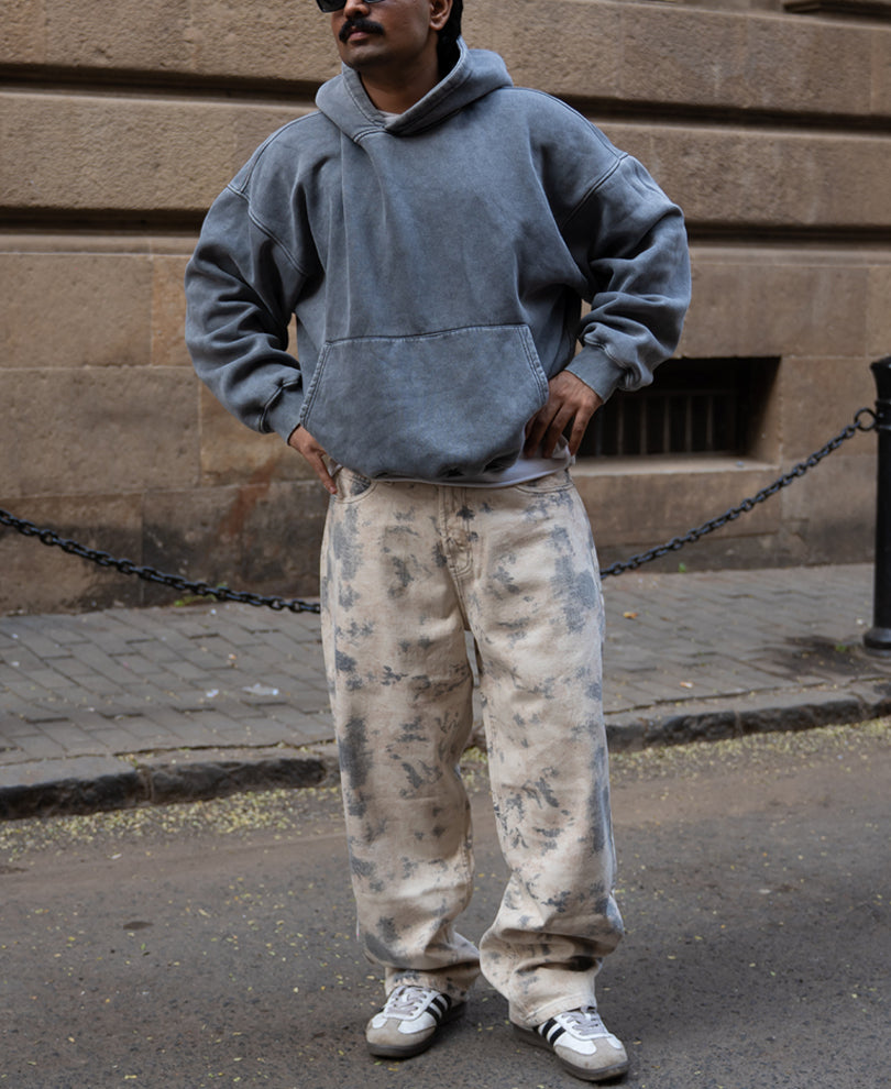 Abstract Print Baggy Jeans.