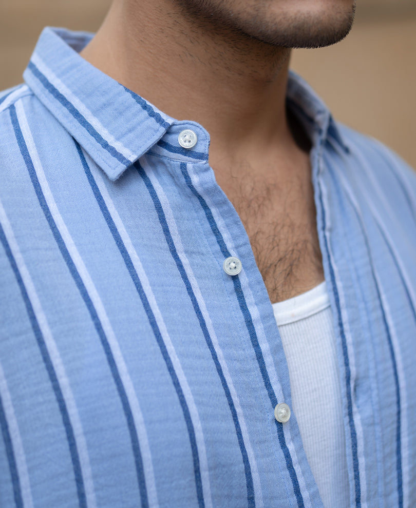 Blue Double Cloth Striped Shirt