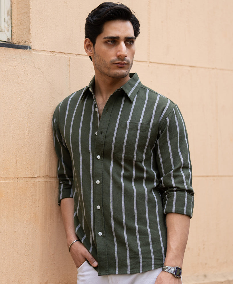 Olive Structure Stripe Shirt