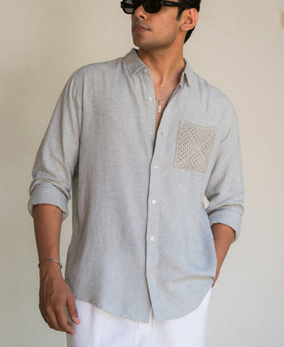 Sage Linen Blend Crochet Shirt