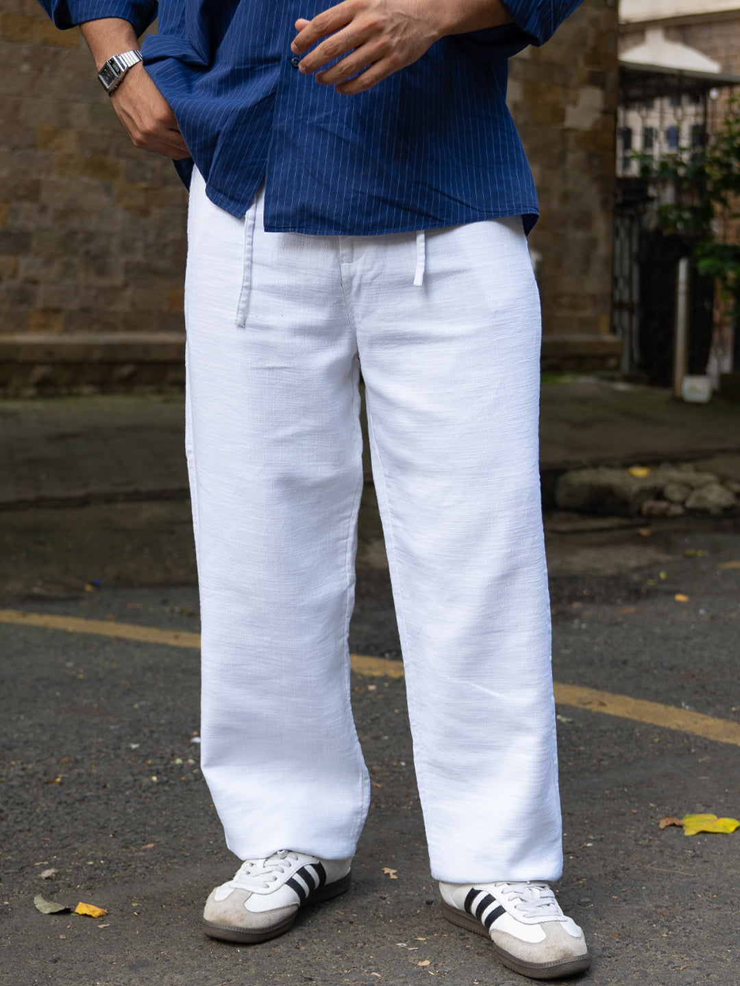 White Baggy Fit Cotton Trousers
