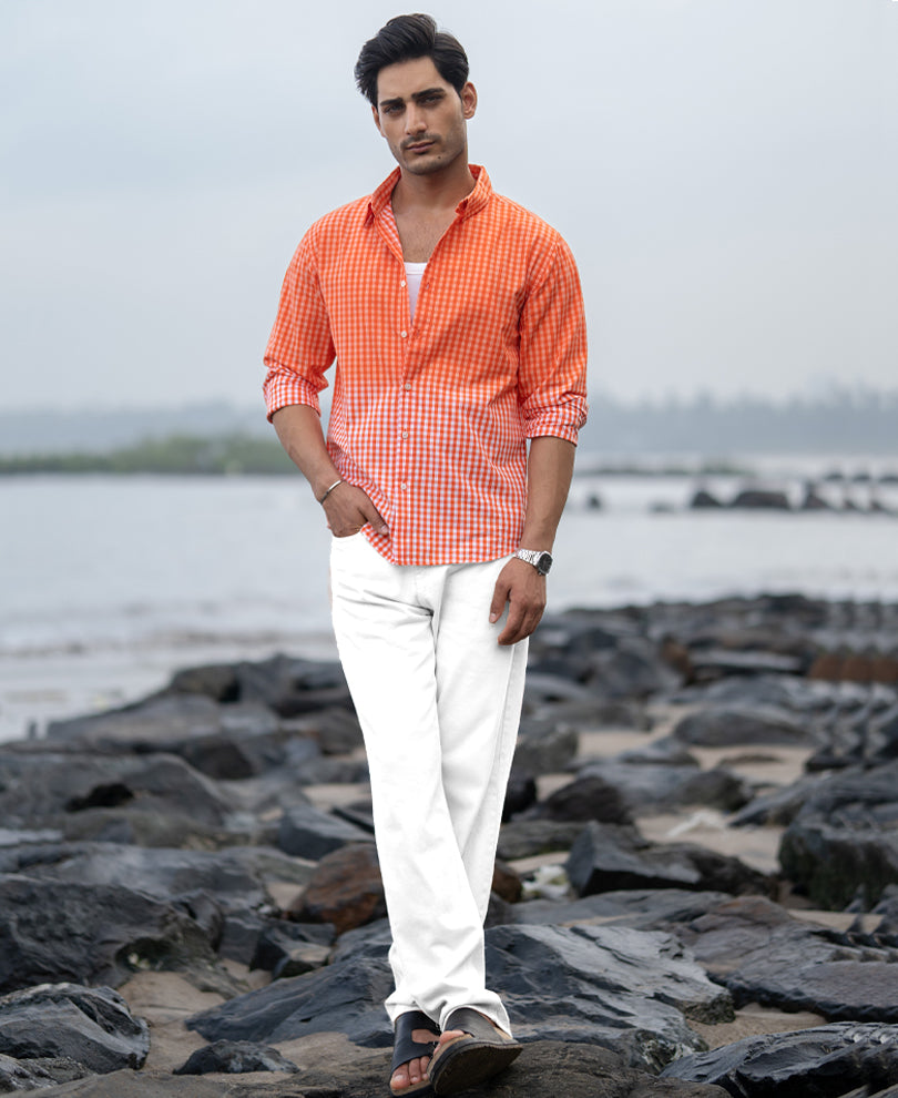 Orange Spray Checks Shirt