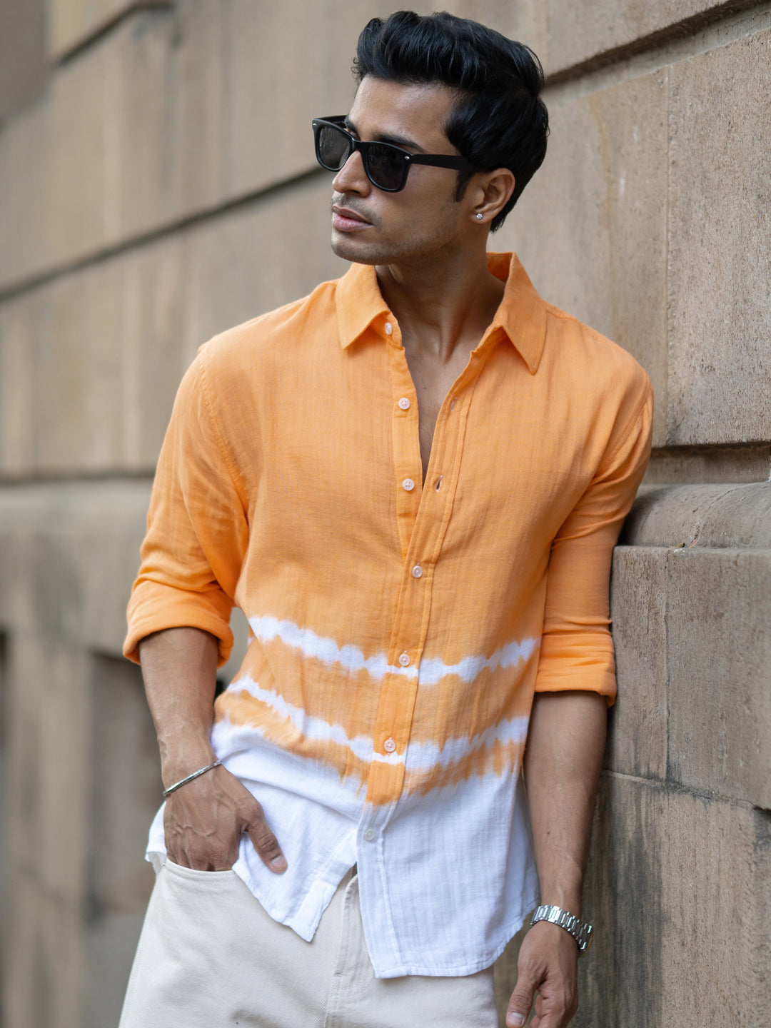 Peach Tie-Dye Cotton Shirt