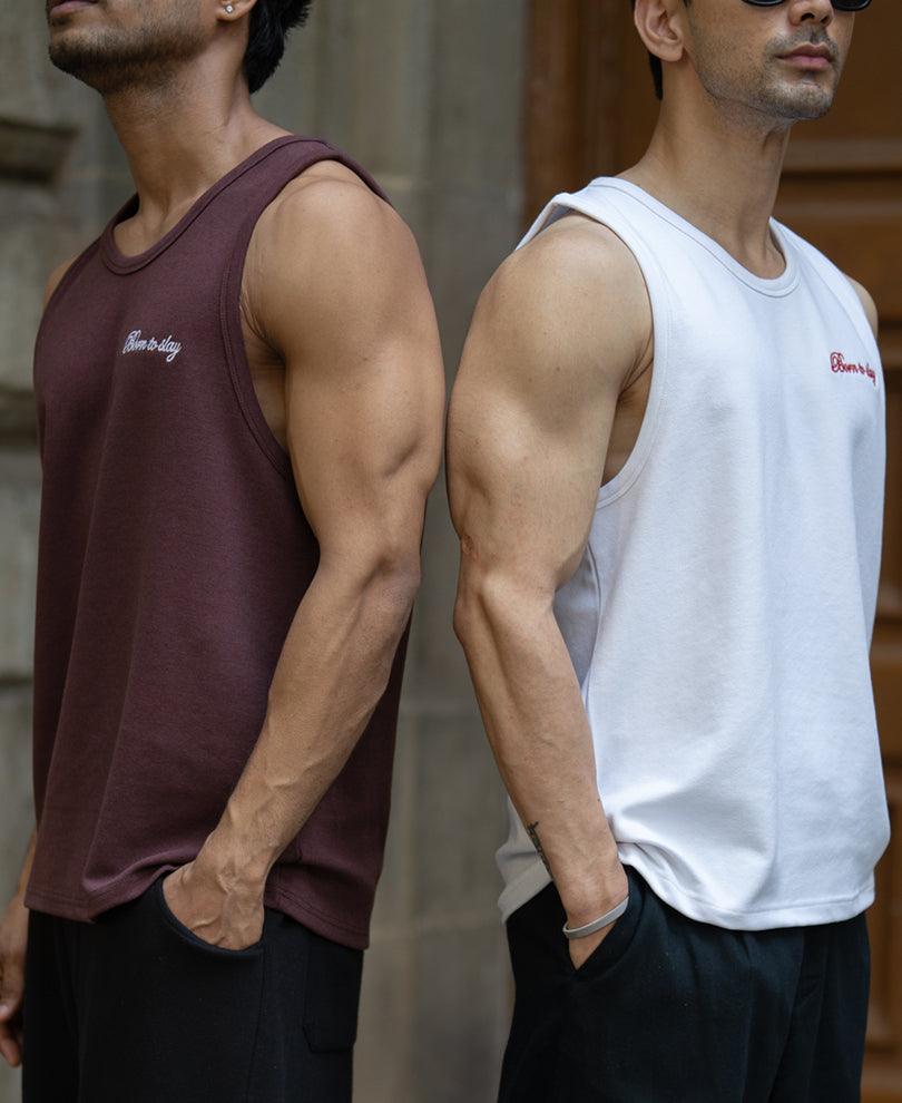 Brown & Off White Vest Combo (Pack Of 2) 100% Cotton