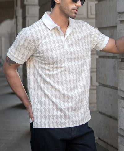 Beige Contrast Polo Regular Fit T-Shirt