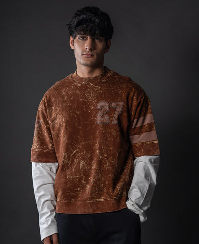 Brown Washed Graphic Oversized T-Shirt.