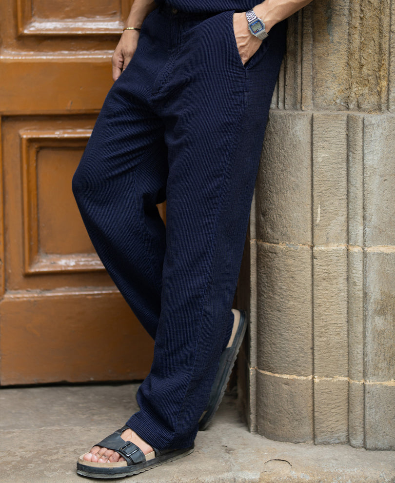 Navy Double Cloth Stripe Co-Ord Set