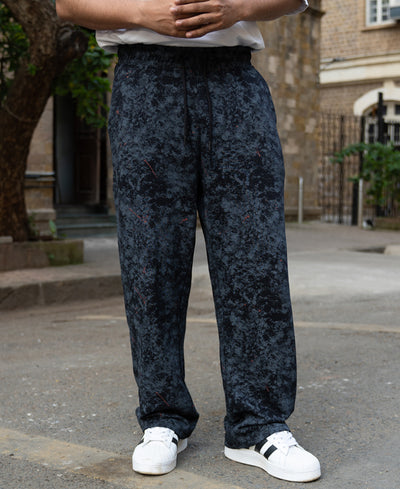 Black Printed Baggy Fit Trackpants