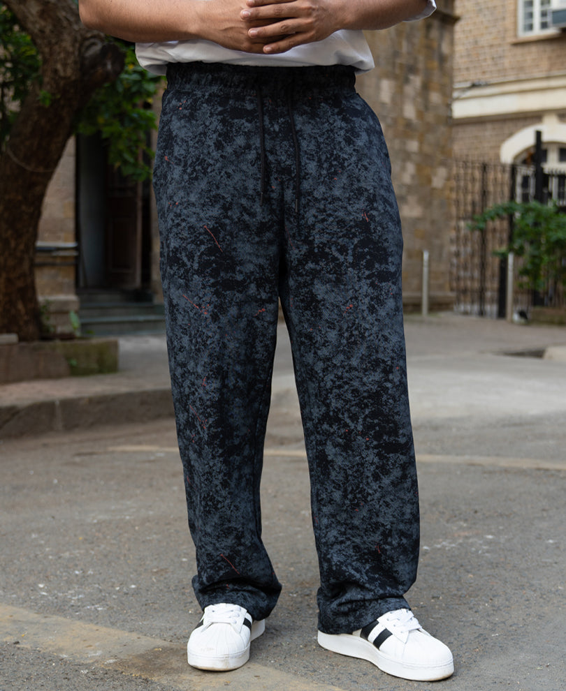 Black Printed Baggy Fit Trackpants.
