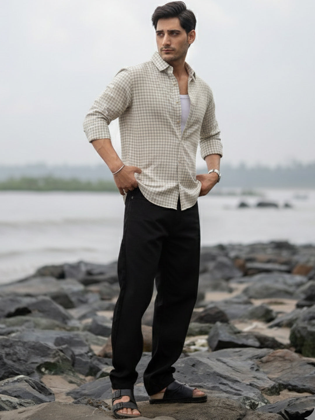 Beige Ombre Checks Shirt