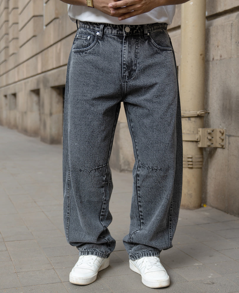 Charcoal Panelled Barrel Fit Jeans