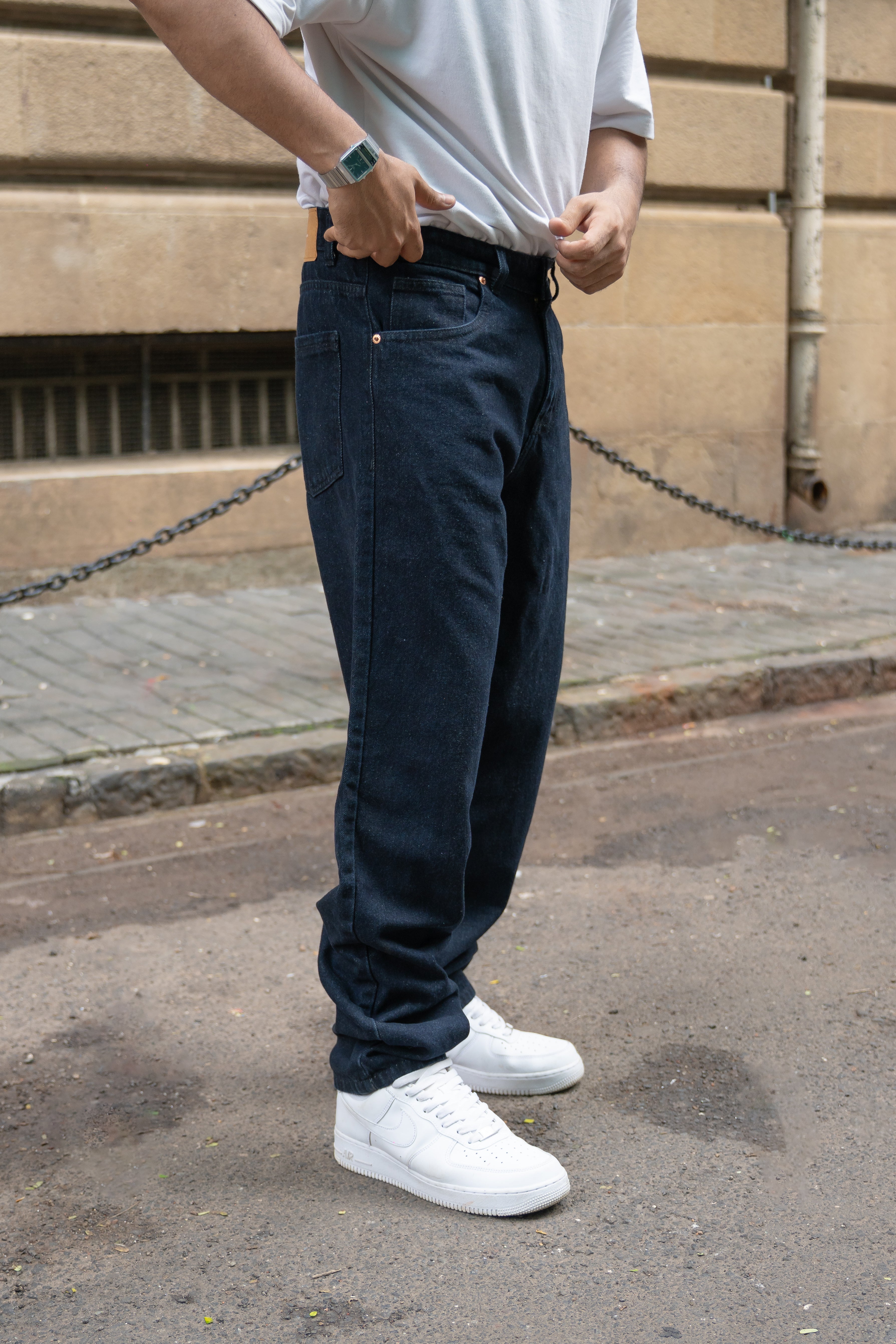 Dark Indigo Raw Baggy Jeans