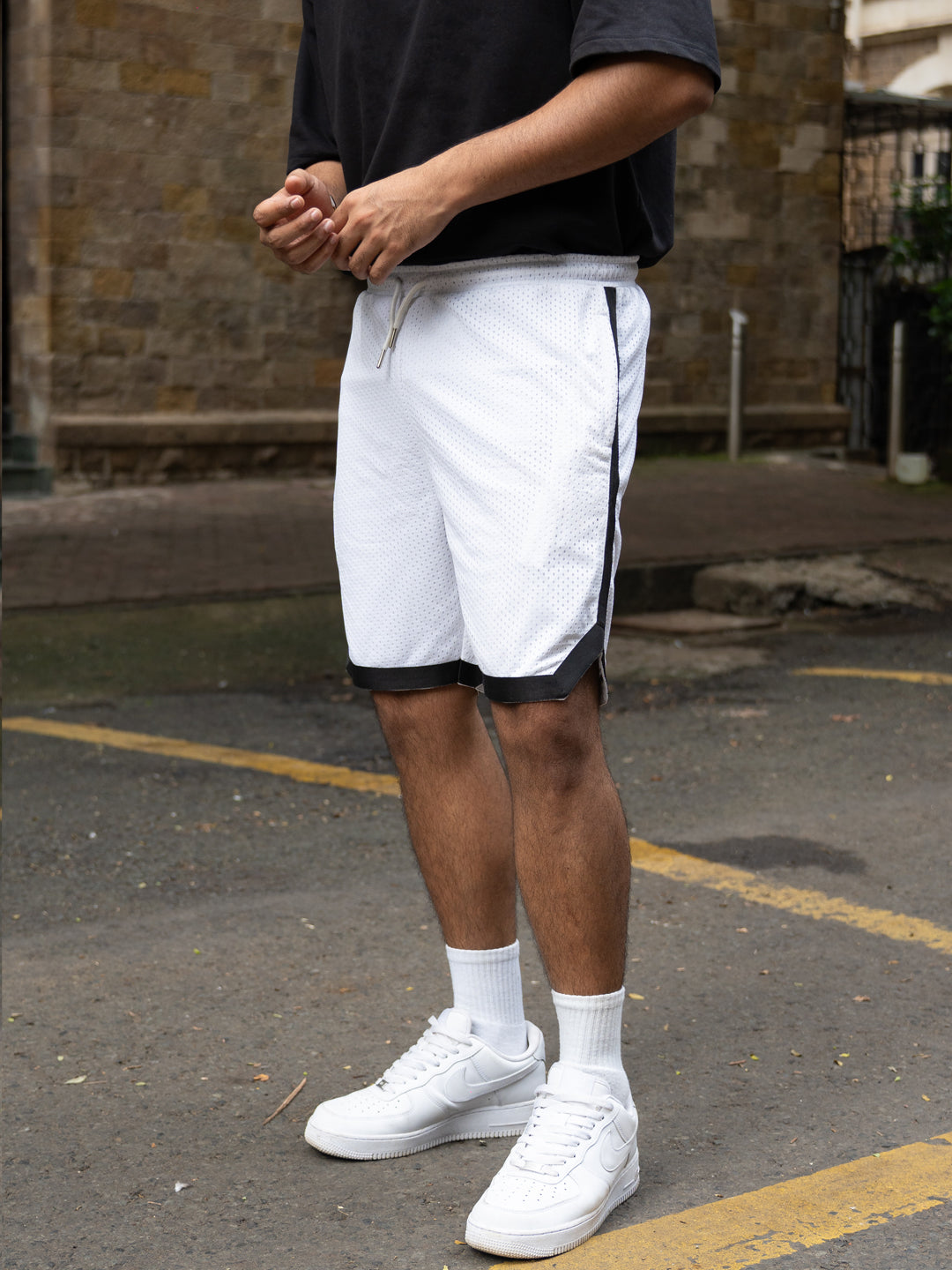 White Mesh Basketball Short