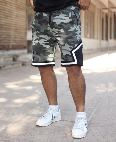 Olive Green With Side Zip Camouflage Shorts