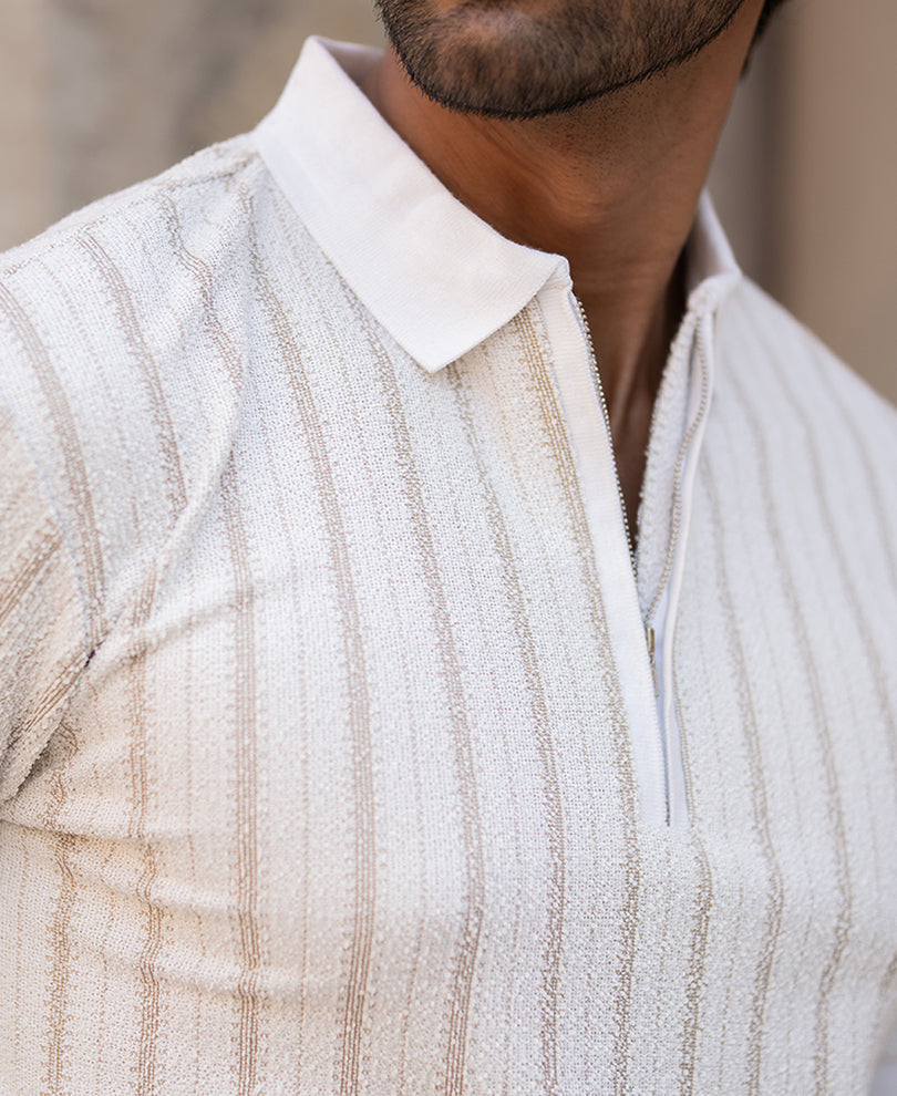 White Stripe Contrast Polo T-Shirt