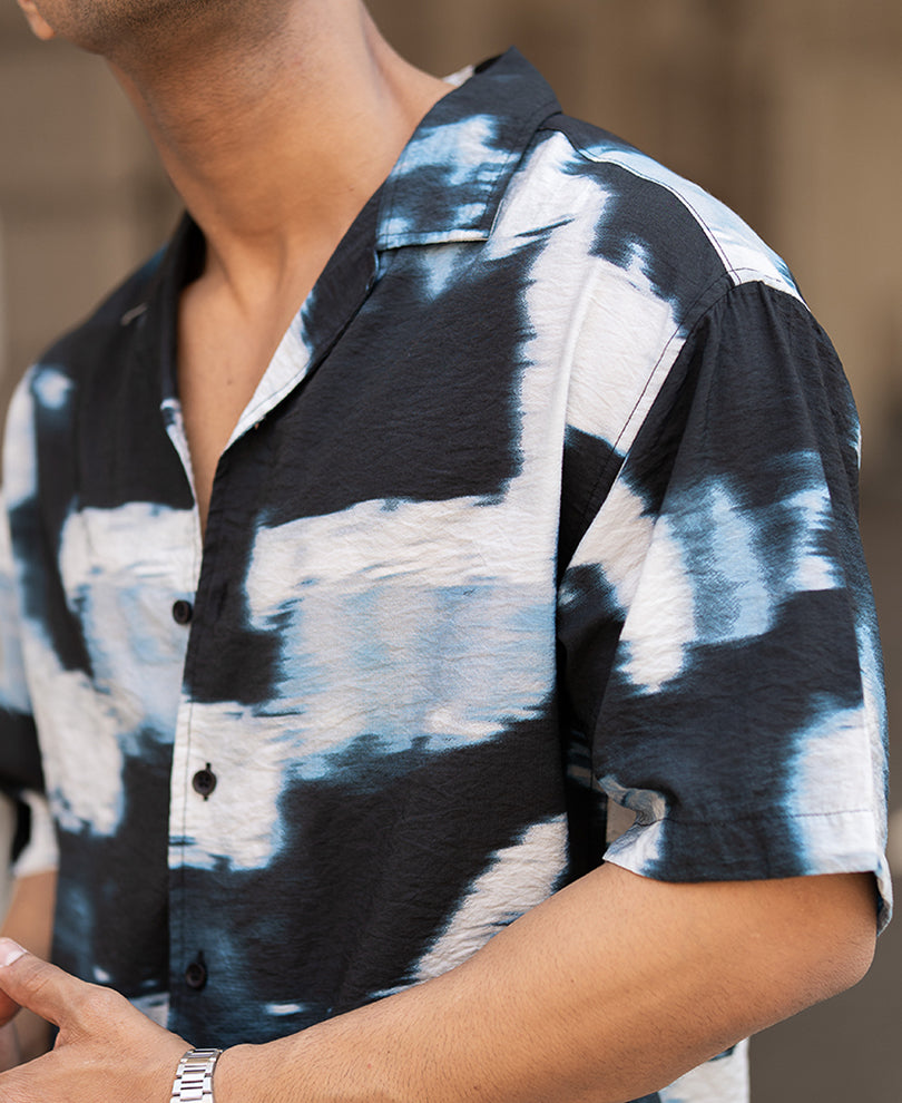 Black Abstract Cuban Printed Oversized Half Sleeves Shirt
