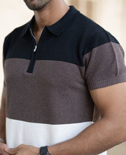 Colour Blocked Zipper Polo T-Shirt