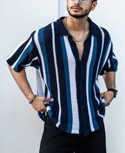 Multicolor Crochet Knit Striped Oversize Drop Shoulder Shirt