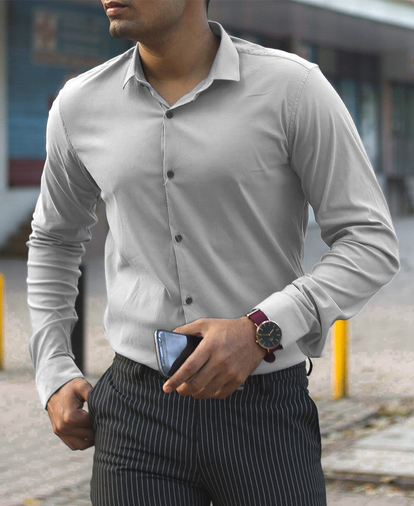 Mens Grey Stretchable Full Sleeves Shirt