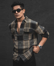 Black Structured Checks Shacket Oversized Shirt