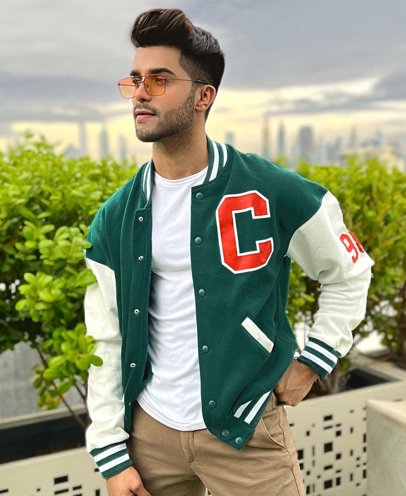 Bottle Green Varsity Baseball Oversize Drop Shoulder Jacket